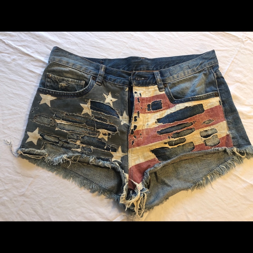American flag denim shorts